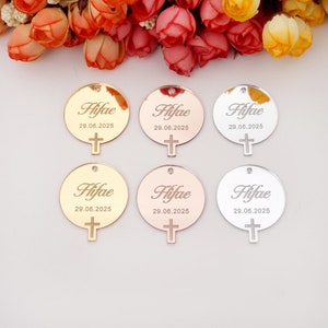 30 Stück personalisierte 3,5x4cm 2mm Dicke kleiner Acrylspiegel Tauf- & Taufe Hängeschild für Baby Shower Party Gastgeschenk Dekoration