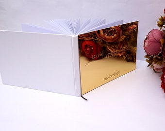 Horizontal Books Personalized 25x18cm Wedding Custom Name Signature Guest Book Acrylic Mirror White Blank Books Party Favors Bride Gifts