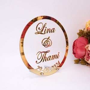 Nom et date de mariage personnalisés, cadre miroir rond personnalisé, signe verbal de babyshower en acrylique, décoration de fête avec ongles, cadeaux d'invités
