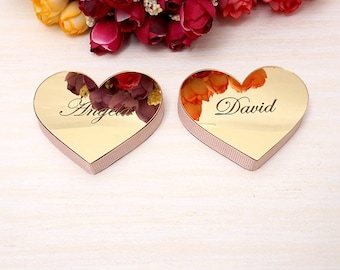 2pieces 6cm Hearts Mirrored 1cm EVA With Ribbon Personalized Custom Name Date Wedding Gift Home Decoration