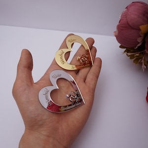 30 peças espelho acrílico nome personalizado 6cm coração anel de casamento decoração favores para festa de noivado favores presentes de convidados