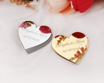 Personalized Mirror Heart Wedding Favors: Custom Acrylic Name Tags, 20pcs