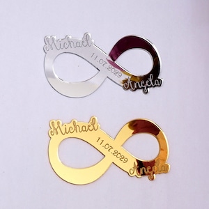 30 stuks gepersonaliseerde infinity symbool aangepaste acryl spiegel bruid bruidegom naam bruiloft gast geschenken party decor liefhebbers gunsten