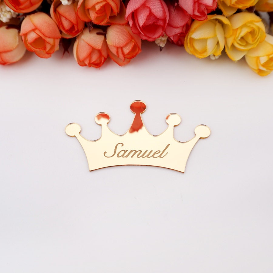 30pcs Name Mirror Crown 8cm Custom Wedding Guest Gifts Laser Cut Acrylic Decor 