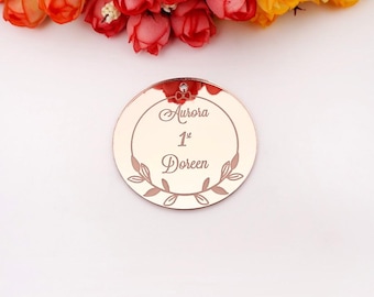 Personalized Acrylic Mirror Wedding Favor Tags – Floral Design