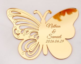 30pcs/lot Acrylic Mirror Butterfly Tags Custom Name Date Party Gift Home Decoration Personalized Wedding Invitation Card