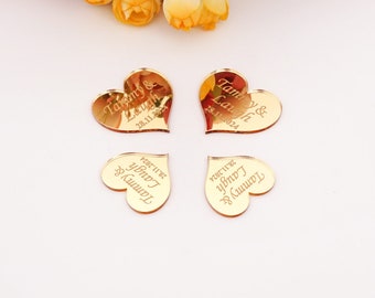 30pcs Custom Wedding Couple Name Date Small Heart Personalized Acrylic Mirror Tags Invitation Card Party Gift Decoration