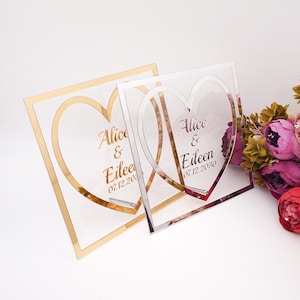 Moldura quadrada personalizada com nome do coração, decoração de mesa de casamento, espelho acrílico, adereços, decoração de festa, presentes para convidados