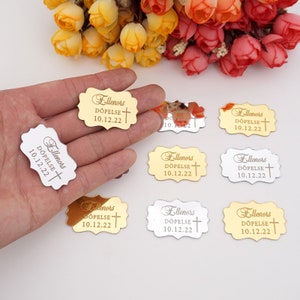 20 pcs en miroir personnalisé nom de douche de bébé garçon Date bébé Babyshow personnalisé cadeau de fête d&#39;anniversaire