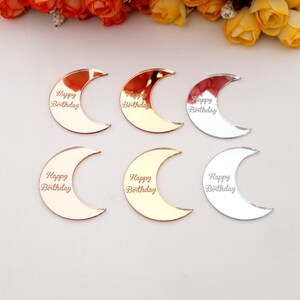 30 Stück 2mm Dicke Benutzerdefinierter Name Hochzeit / Geburtstag Wünsche Kleiner Mond Personalisierte Acryl Spiegel Tags Einladungskarte Party Geschenk Dekoration