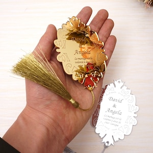 20 pièces cartes d'invitation personnalisées cadeaux d'invité de mariage personnalisés miroir acrylique design ovale décoration de fête étiquettes faveurs glands