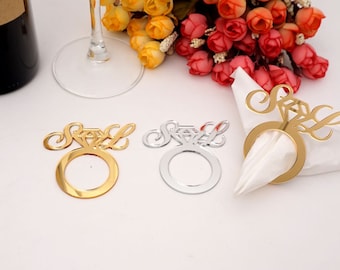 20pcs Personalized Wedding Napkin Rings Custom Acrylic Mirror Name Sign Table Decor Diamond Holder Banquet Dinner Party Favors
