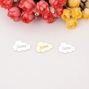 Custom 20pcs 7cm 5cm Wedding Mirror Cloud Personnalisé Petit Nom Sticker Tags Party Decor Bridal Babyshower Favors Guest Gifts Custom