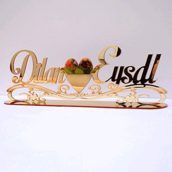 Personalized Wedding Table Decoration Acrylic Mirror Gold Name - Etsy