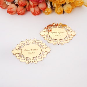 20pcs 7.5x4cm Miroir Étiquettes de mariage Ovale Acrylique Personnalisé Babyshower Party Decor Favorise Invitation Carte Cadeaux d’invité