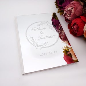 Custom Acrylic Mirror Engraved Rustic Wedding Guest Book with White Blank Page Personalized Event & Party Decor Favor