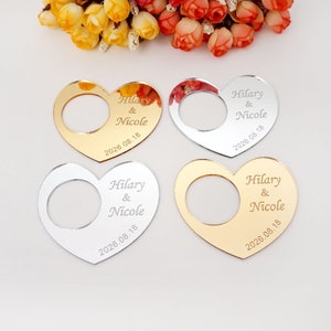 20pcs/Lot Personalized Acrylic Heart Shape Custom Couple Name Wedding Napkin Event Holders Banquet Dinner Party Favors