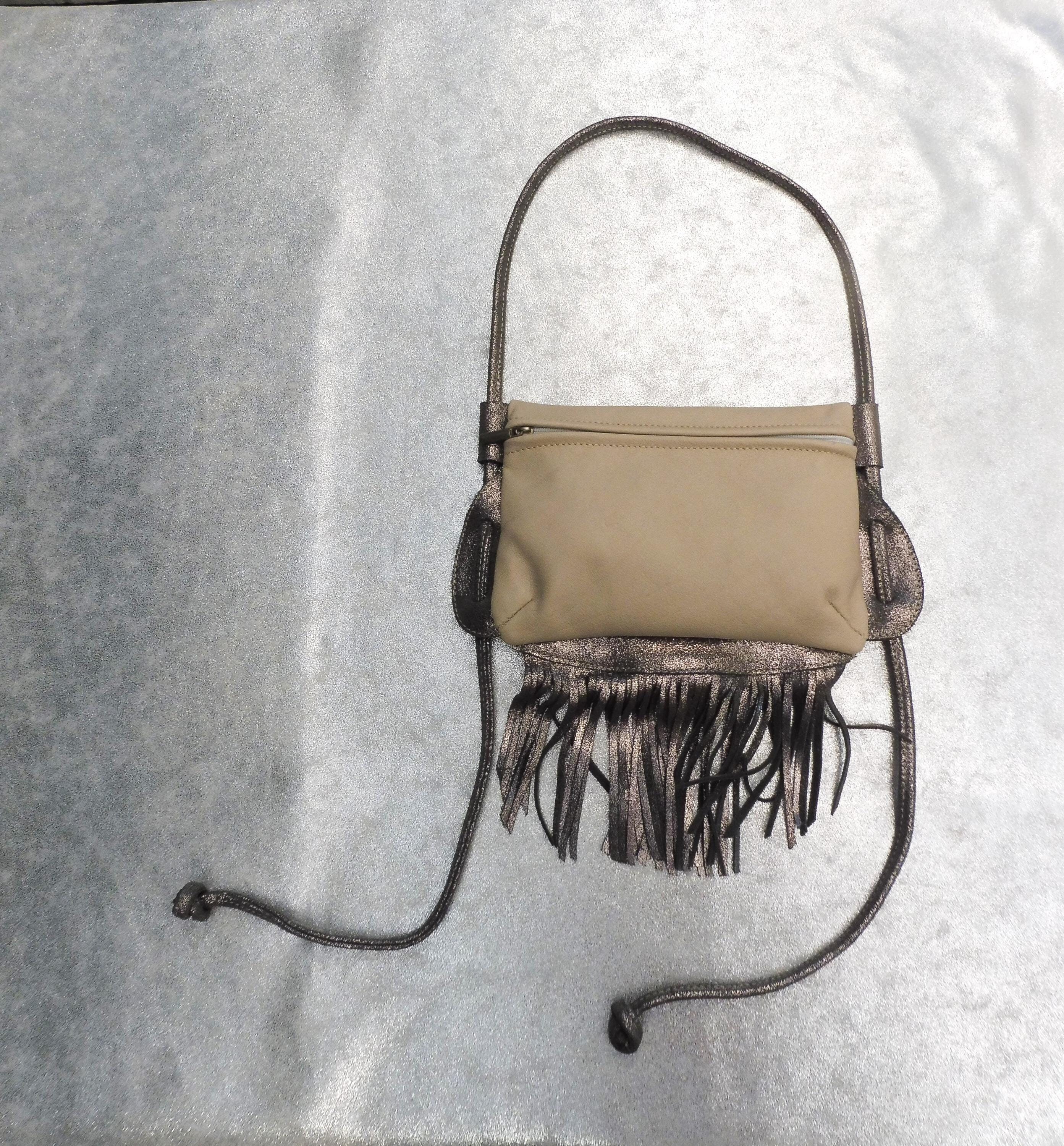 Shoulder Bag With Fringes in Ivory and Silver Genuine Leather Etsy Ireland