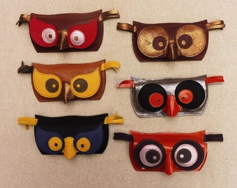 Etui à lunettes cuir,"Hibou"