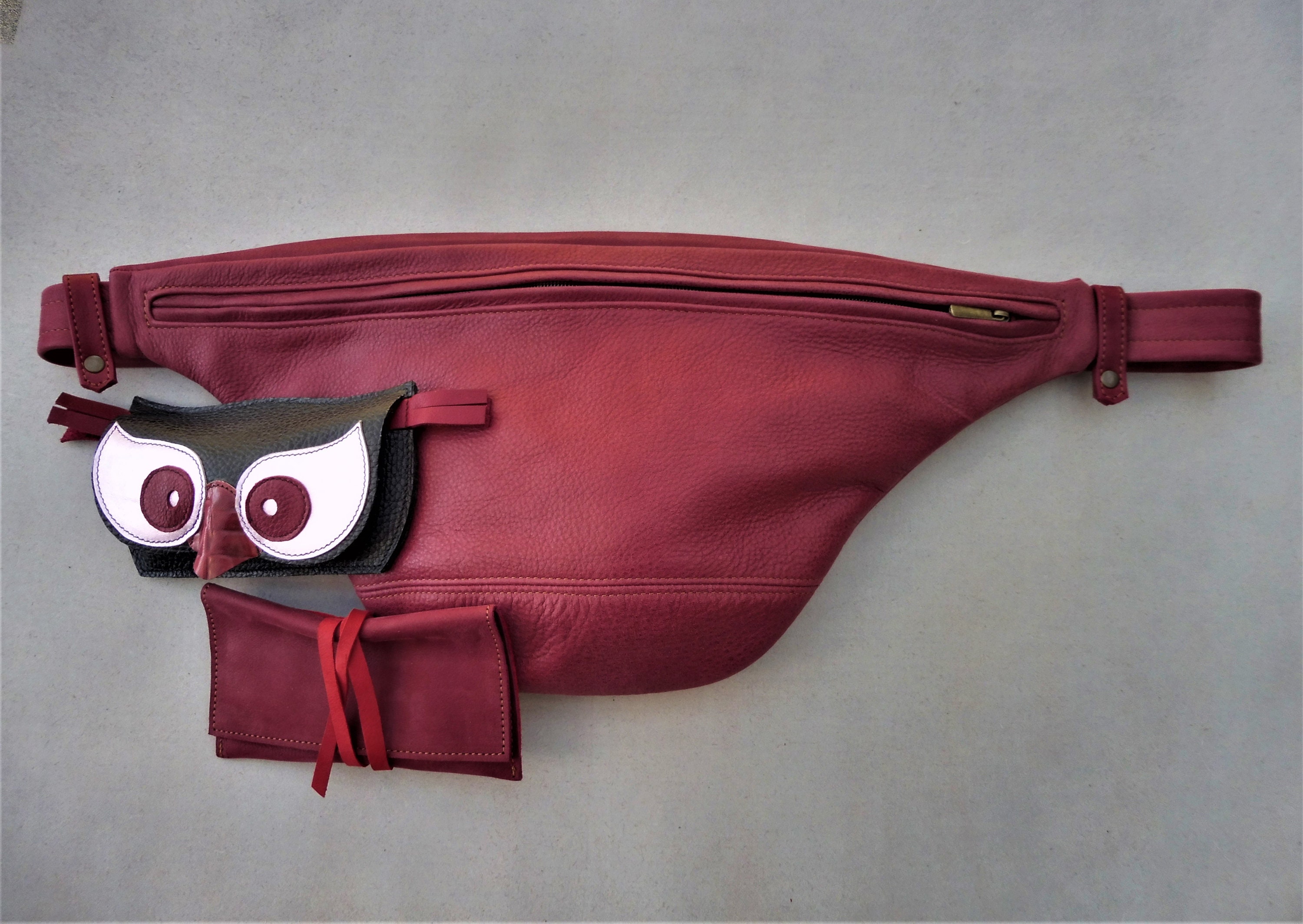 Genuine Leather Fanny Pack Large Size Ruby Color Etsy UK