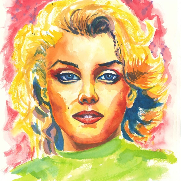 Original Aquarell blondes Mädchen Frau Portrait