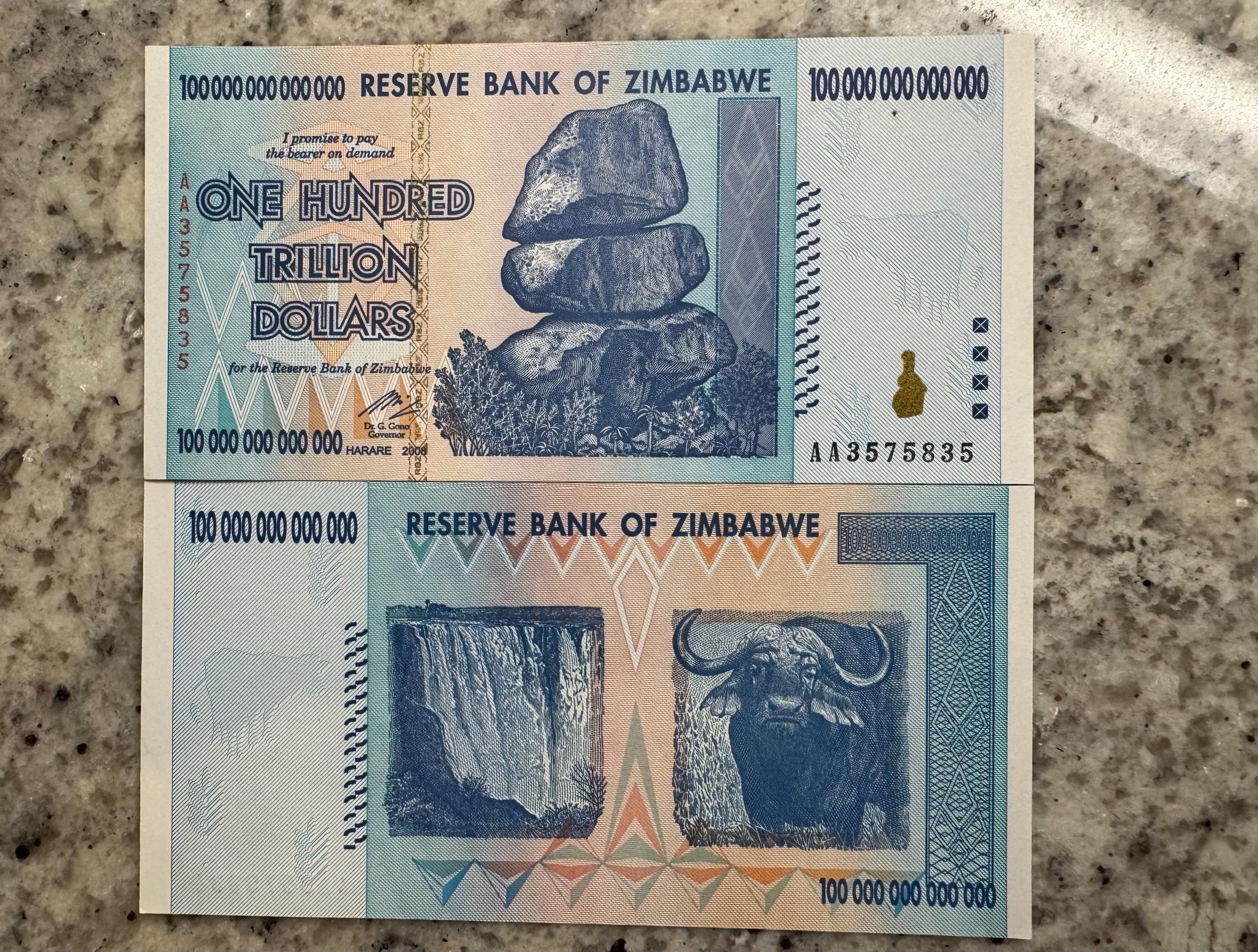 1 x 100 Trillion UNC Zimbabwe P-91 (2008, AA) for collector’s
