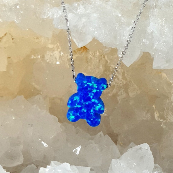 Sweet Opal Bear Necklace | 925 silver necklace plated with 14k gold for a hypoallergenic wear for children, Gift for bear lovers