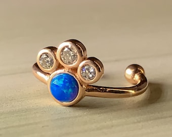 Opal Ear Cuff, Opal Stone Jewelry, Paw Ear Cuff, Animal Paw Jewelry, 925 Silver 14k Gold Plated Handmade Ear Cuff, Unisex Ear Cuff