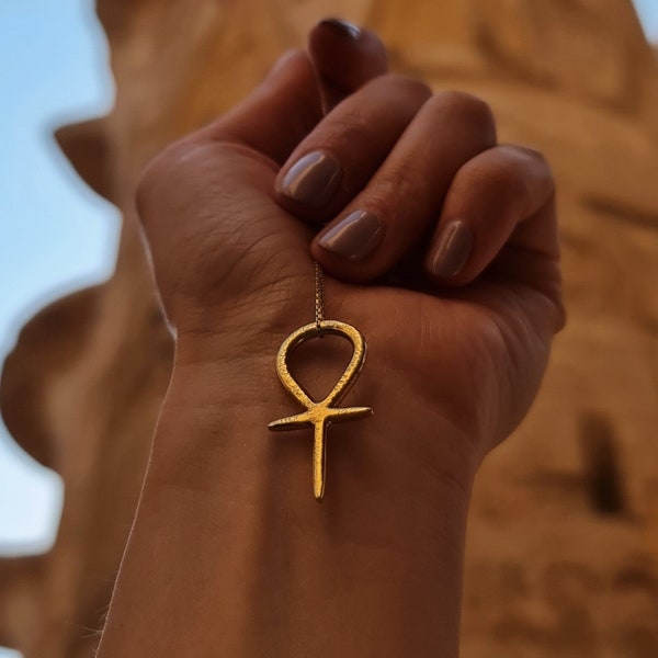 Ancient Golden Ankh Pendant | Minimalist egyptian jewelry, Unisex ankh accessories, Handmade valuable mythological symbol jewelry