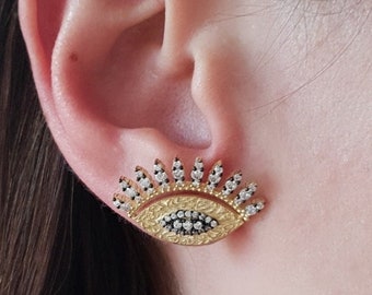 Egyptische Eye Earring, Eye of Horus Earring, Eye Jewelry, Evil Eye Earring, 925 Silver 14k Gold Vermeil Handgemaakte Earring, Vintage Eye Earring