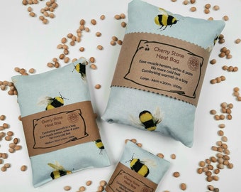 Cherry stone heat pillow/bag - 100% natural/heat pack/cold pack/optional case/cherry pips bag / bee design