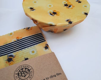 Beeswax food wrap foodsafe & washable/3 or 4-pack/ bread wrap / zero waste/ bee designs / reusable food wrap