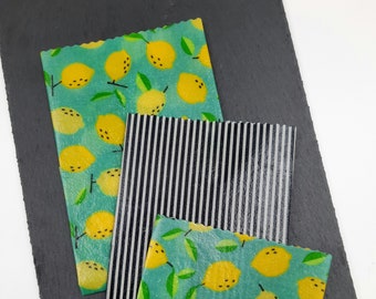 Beeswax food wrap foodsafe & washable/3 or 4-pack/ bread wrap / zero waste/ various designs and sizes/ lemon