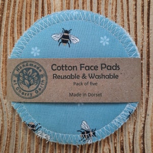 Reusable cotton face pads / little wash bag / make up remover pad / face wipes / bees / 5, 7, 10 or 14 pads pack Duck egg blue