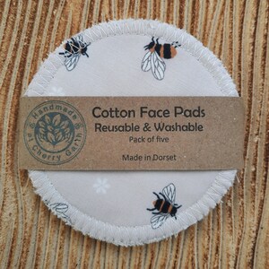 Reusable cotton face pads / little wash bag / make up remover pad / face wipes / bees / 5, 7, 10 or 14 pads pack Cream bee