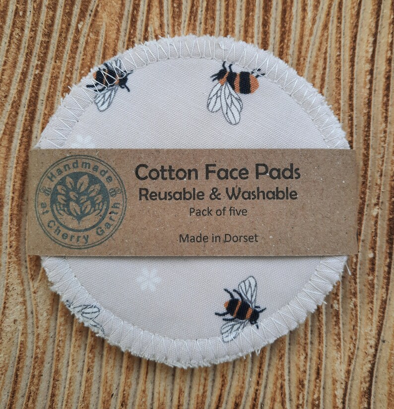 Reusable cotton face pads / little wash bag / make up remover pad / face wipes / bees / 5, 7, 10 or 14 pads pack Cream bee