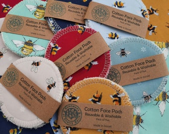 Reusable Cotton Face Pads with Bees - Washable Makeup Remover Pads