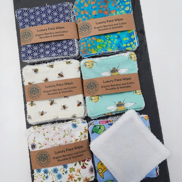 Organic bamboo & cotton face wipe / make up remover square / face pads / optional wash-/gift bag / washable cleansing pads / plastic free