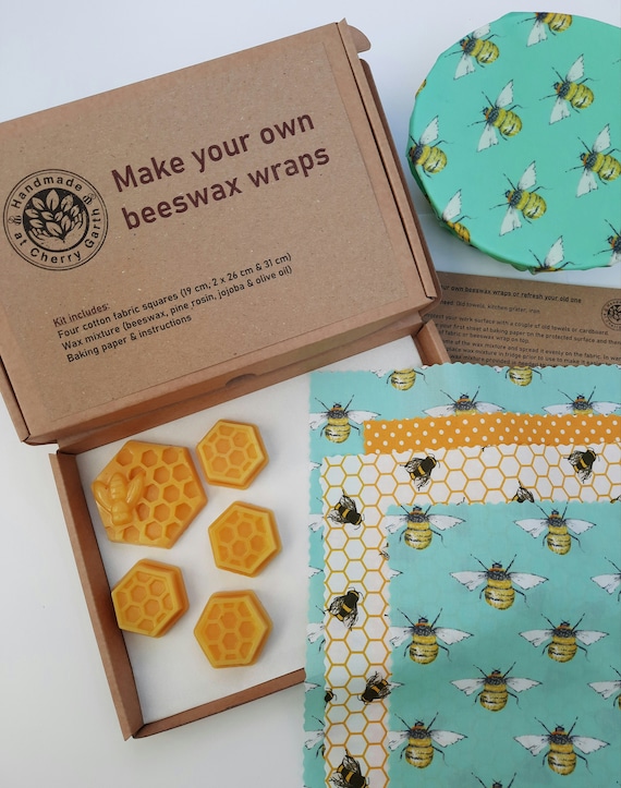 DIY Beeswax Wrap Kit Make Your Own Set of 3 or 4 Reusable Beeswax Wraps  bees, Flowers, Cats and More Designs 