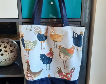 100% cotton canvas bag - lined - canvas tote bag with inside pocket - handmade - shopping - laptop bag - studying - bees hens sheep