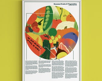 Fine art print Vegetables fruit season illustration healthy food