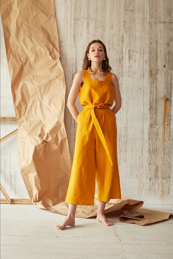 Mustard jumpsuit Linen romper Women linen clothing Linen Etsy