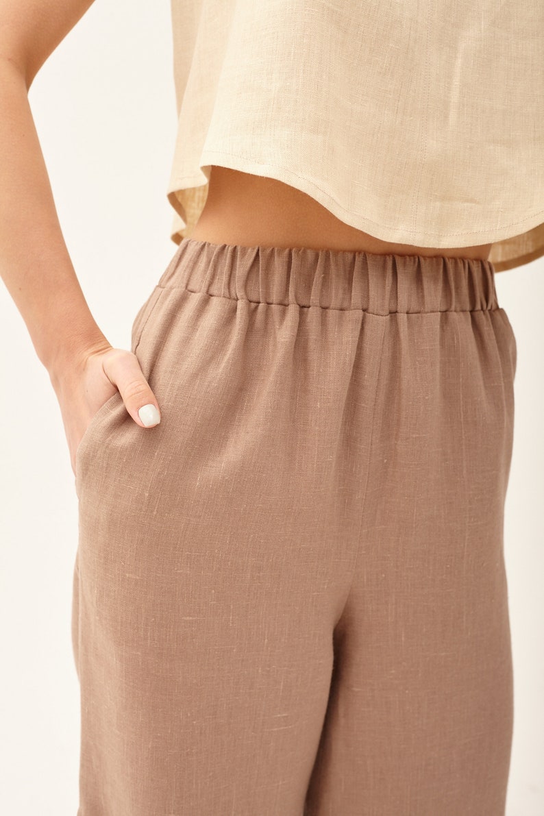 palazzo pants baggy culottes formal culottes elegant linen pants Tan linen pants gaucho pants flowy summer pants linen beach pants