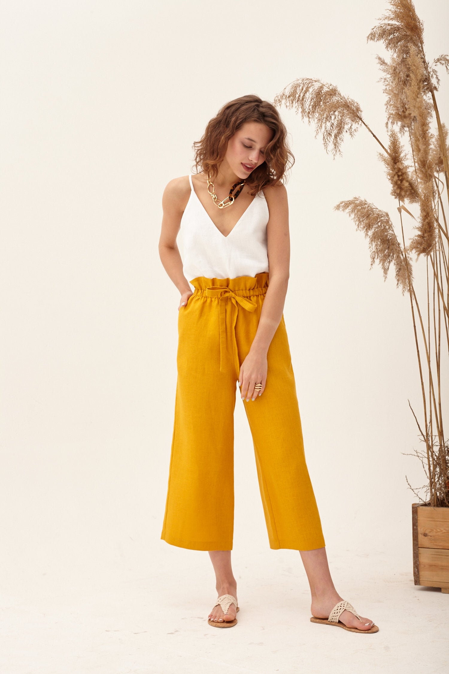 Mustard culottes high waist culottes long culottes culotte | Etsy