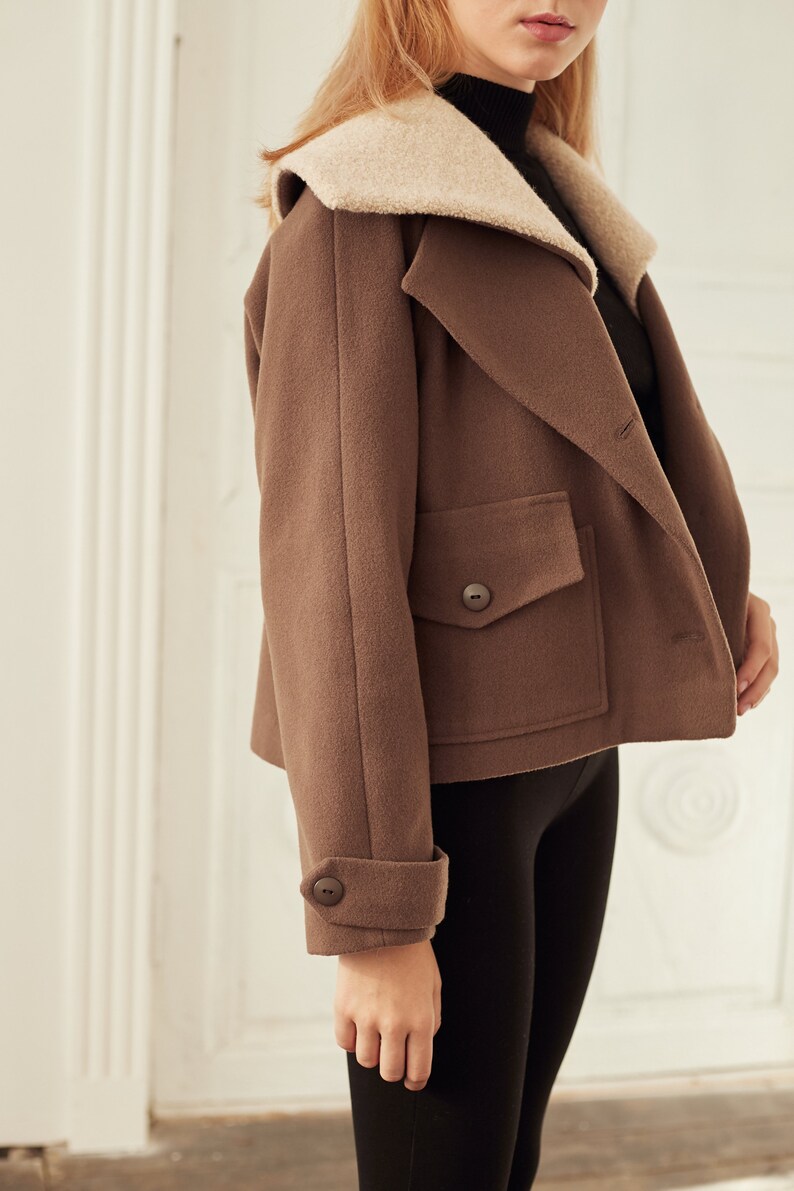 long Sleeve Coat Beige Wool Coat Wool Coat Winter Coat Camel wool Coat Short Coat Women Loose Coat Coats Women Cashmere Coat