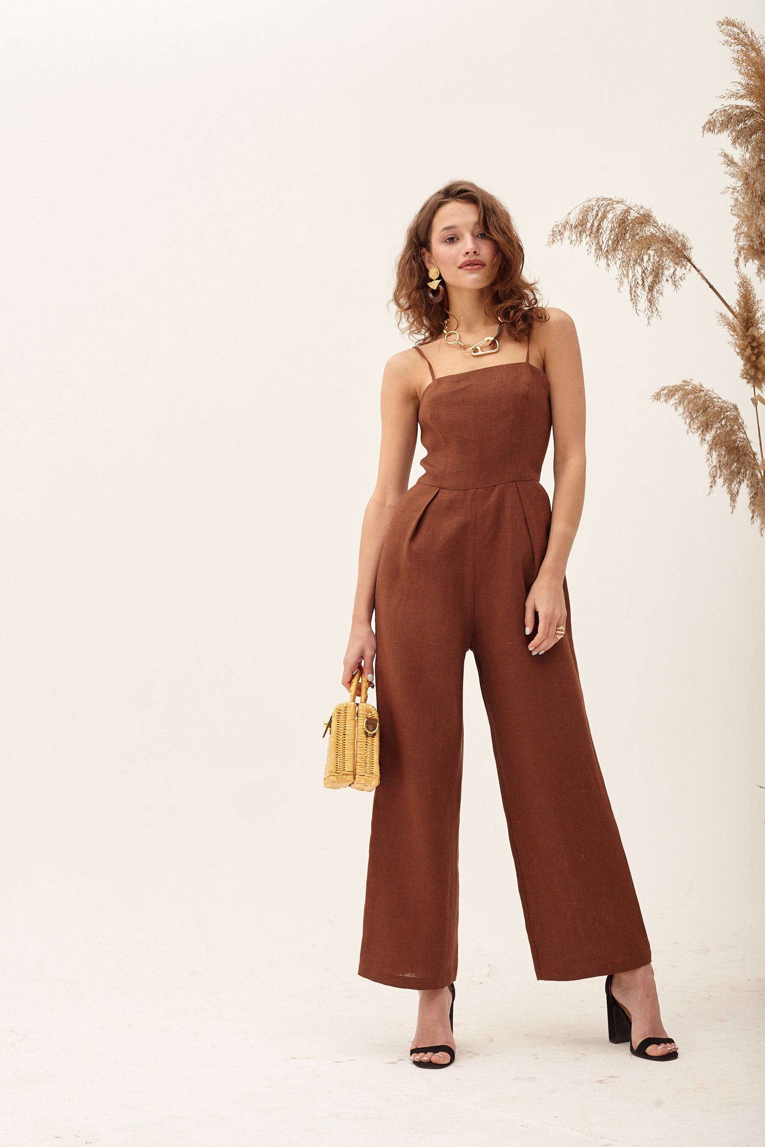 Brown jumpsuit linen jumpsuit women rompers for women linen Etsy