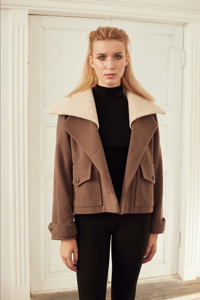 Beige Wool Coat Loose Coat Short Coat Women Cashmere Coat Etsy