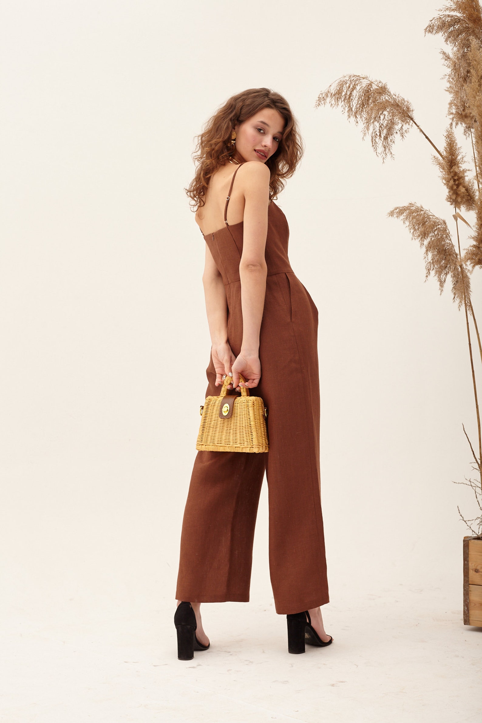 Brown Jumpsuit Linen Jumpsuit Women Rompers for Women Linen Etsy
