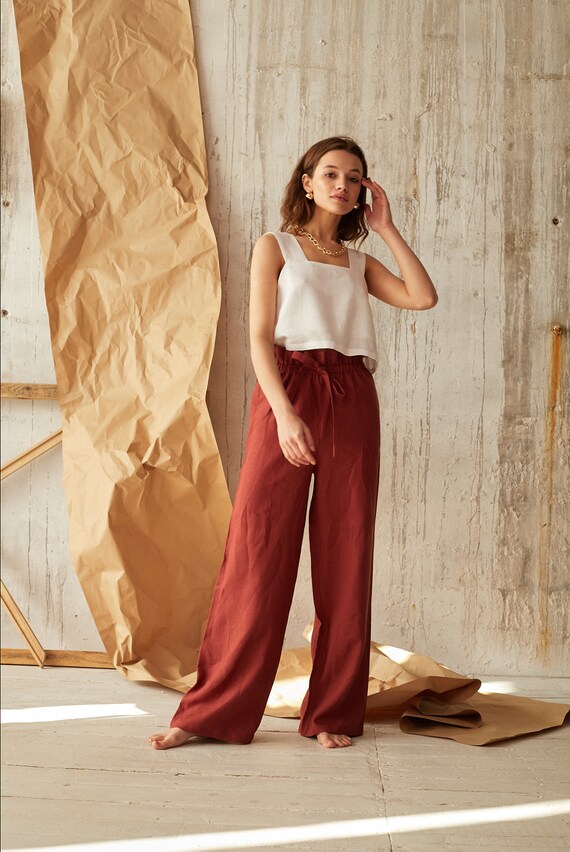wide leg rust pants