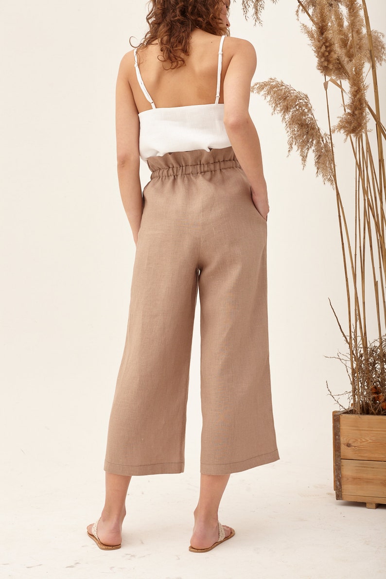 Flax pants linen cropped pants high waist pants womens Etsy